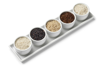 Bowls with different types of rice