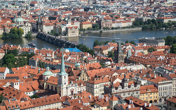 View of Prague from above in the sunny day