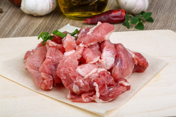 Raw pork meat pieces