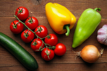 fresh farm vegetables on wooden desk