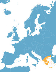blue Europe vector map with indication of Greece