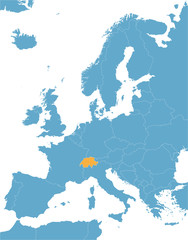 blue Europe vector map with indication of Switzerland