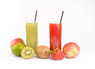 Fresh fruit juices on white