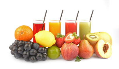 Fresh fruit juices on white