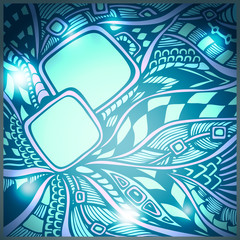 Abstract doodle background with light in blue cyan colors 