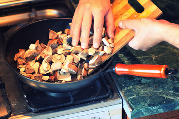 fresh mushrooms cooking