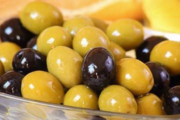 Green and black olives