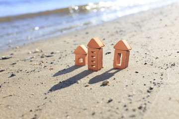 Naklejka premium seaside town. brick houses on the seashore