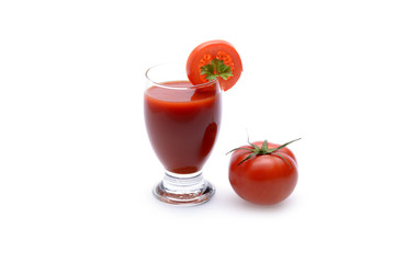 Fresh tomato juice on white background