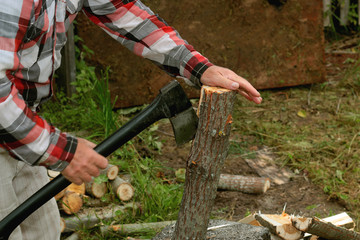 man chopping wood