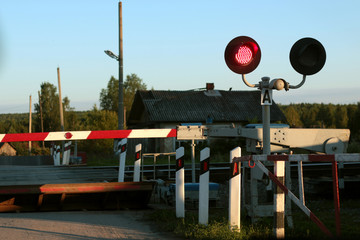 traffic lights at the crossing railway