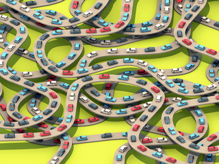 Autobahn Stau – Straßenverkehr: Illustration im Low Poly Stil