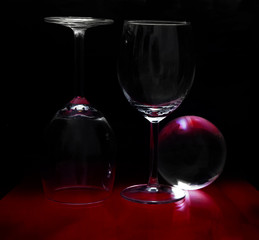 Abstract composition with three glass objects