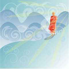 Buddhist monk in the mountains