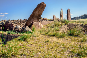 Megalithic rocks on the field
