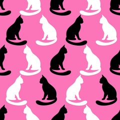 Animal seamless vector pattern of cat silhouettes.