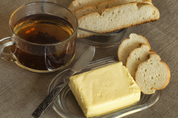 Morning breakfast, white bread and butter
