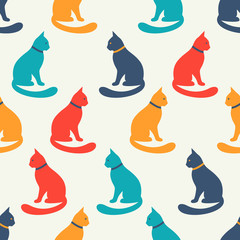 Animal seamless vector pattern of cat silhouettes.