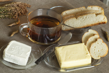 Morning breakfast, white bread and butter