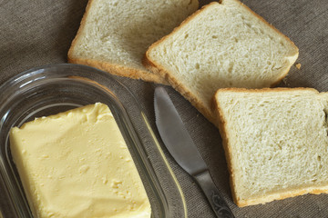 Morning breakfast, white bread and butter