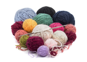Fototapeta na wymiar colored woolen balls of yarn for knitting and crochet