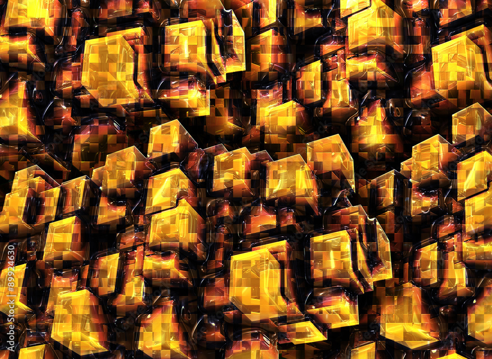 Poster yellow blocks structural abstract in 3d