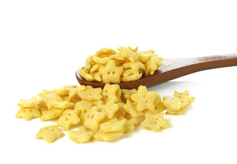 Cereals in wooden spoon on a white background