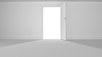 Open door and white background