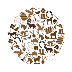 brown simple horse theme icons set in circle eps10