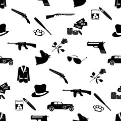 mafia criminal black symbols and icons seamless pattern eps10 - obrazy, fototapety, plakaty