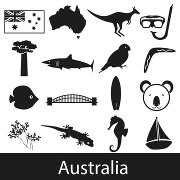 Australia country theme symbols stickers set eps10