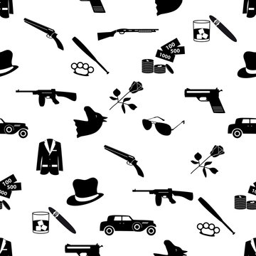 mafia criminal black symbols and icons seamless pattern eps10