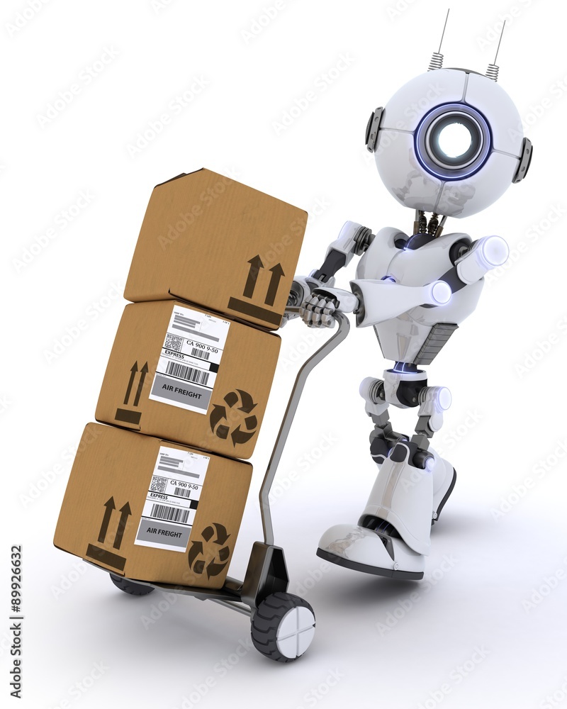 Sticker robot with shipping boxes