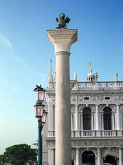 Fototapeta na wymiar Winged St Mark Lion symbol of Venice on its column - Venice, Italy