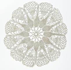 Crocheted lace on white - obrazy, fototapety, plakaty