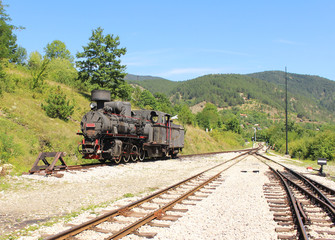 Fototapeta na wymiar Old locomotive on Shargan eight railway, Serbia