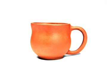 Empty clay cup. top view