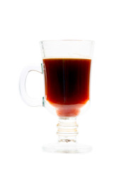 Glass cup of mulled wine on a white background