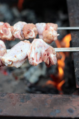 Chicken on the grill to cook