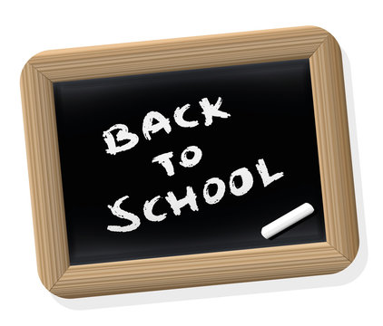 BACK TO SCHOOL - written on a retro styled slate tablet with blackboard chalk. Isolated vector illustration on white background