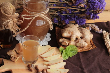 Ginger water of herb and fresh ginger with honey.