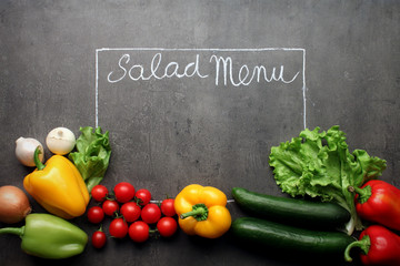 Salad Menu decorated with fresh vegetables