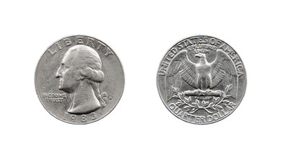Old American quarter dollar coin Liberty 1983