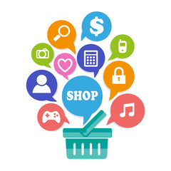 abstract shopping flat basket icons background. isolated shop element business commerce vector symbol sale idea