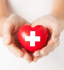 female hands with red heart