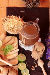 Ginger water of herb and fresh ginger with honey.