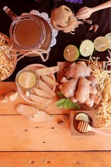 Ginger water of herb and fresh ginger with honey.