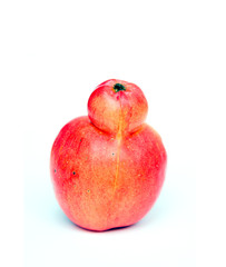 Red double Conjoined apple on white background