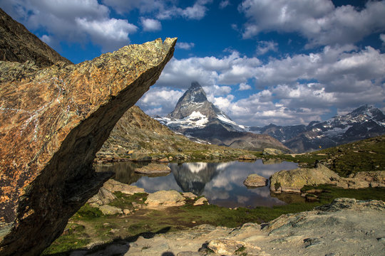 Swiss beauty, Riffelsee lake and Matterhorn mount reflexion