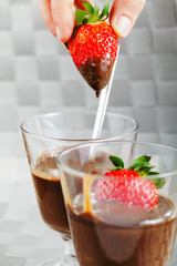 Homemade chocolate mousse with fruits